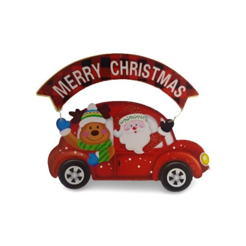 Karácsonyi autós ajtódísz télapó és rénszarvas figurával