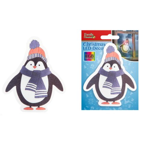 Karácsonyi RGB LED öntapadós dekor - pingvin