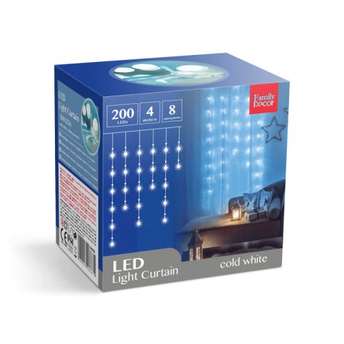 200 LED-es fényfüzér 4,2 m 8 programmal - Hidegfehér